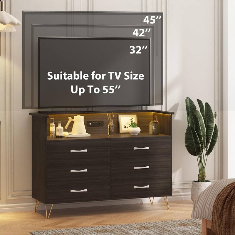 Dresser with LED Light for Bedroom 6 Drawer