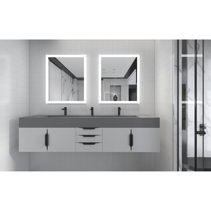 Nile 84" Wall Mounted Bathroom Vanity Set gr/ Gray Top