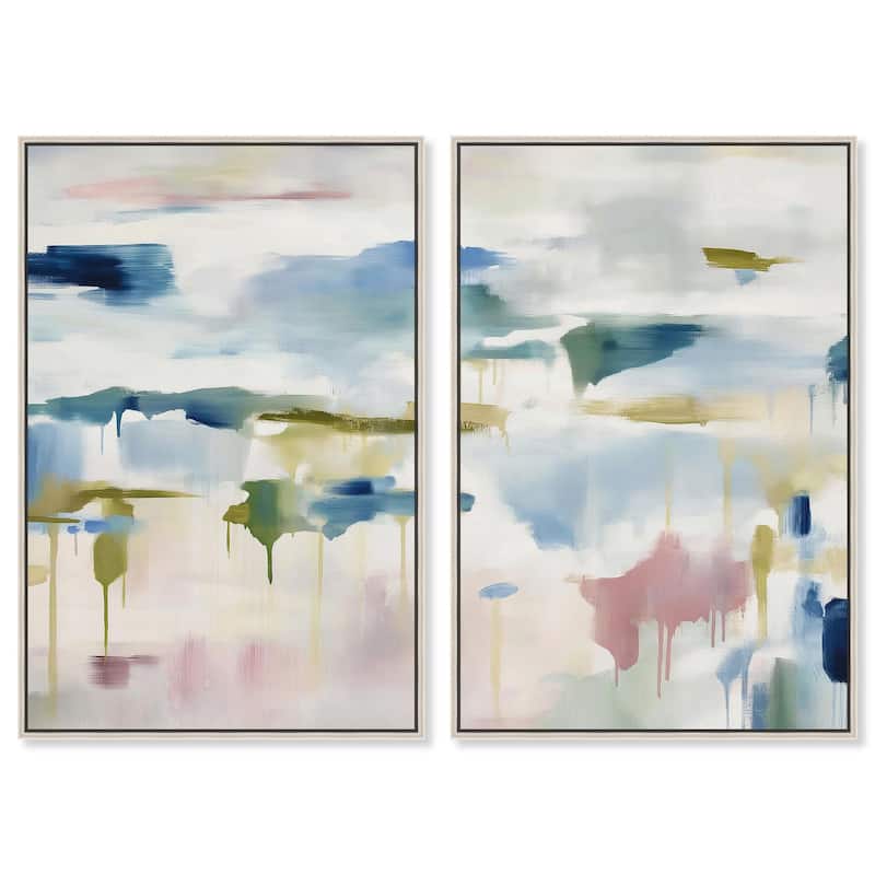 Veil of Azure I Canvas Set of 2 by Art Remedy - 36" x 54" - Silver