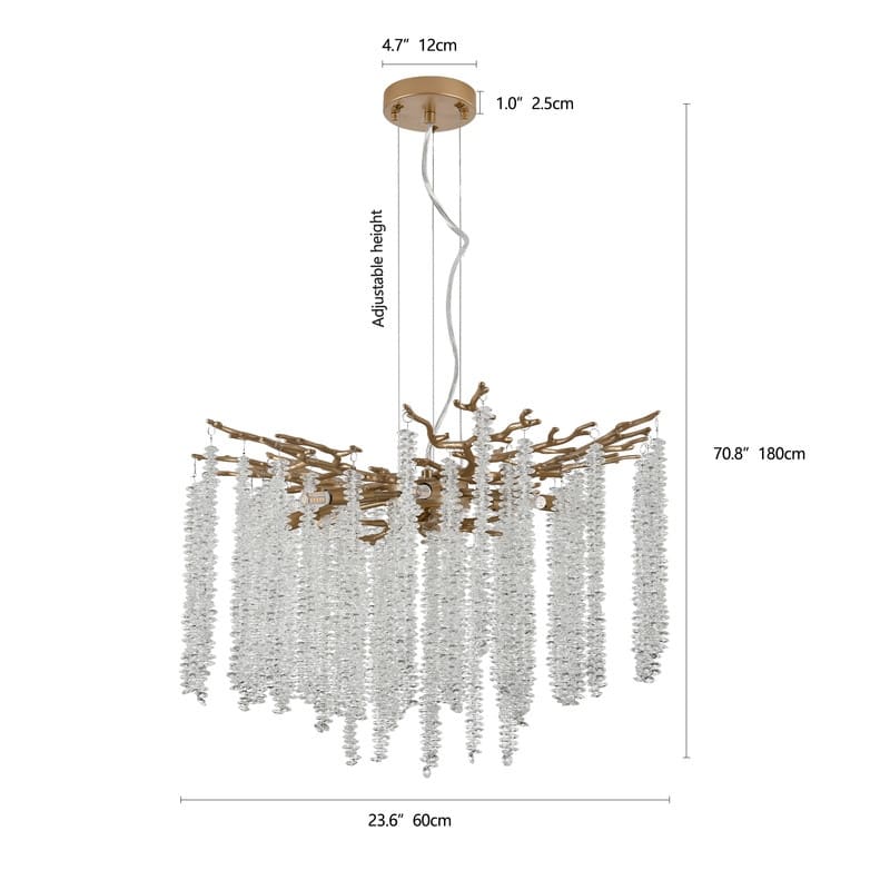 23.6-inch Modern Golden Pendant Light with Cascading Crystal Strands (Bulb Not Included)
