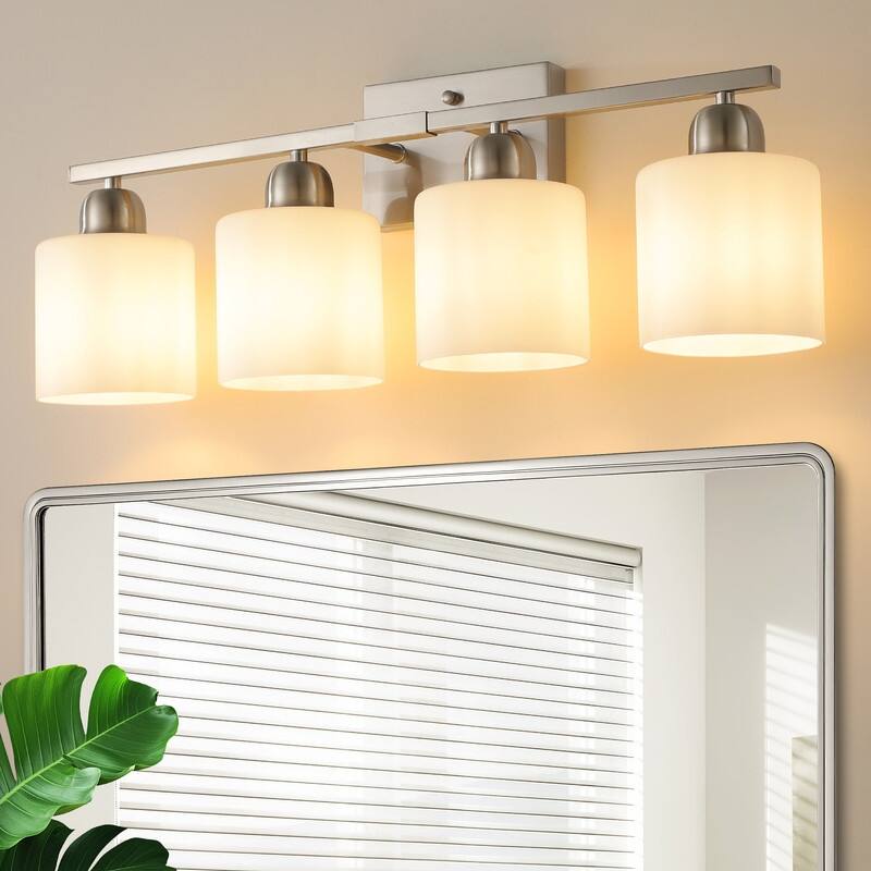 Modern Bathroom Vanity Light With Frosted Milk Glass Shades