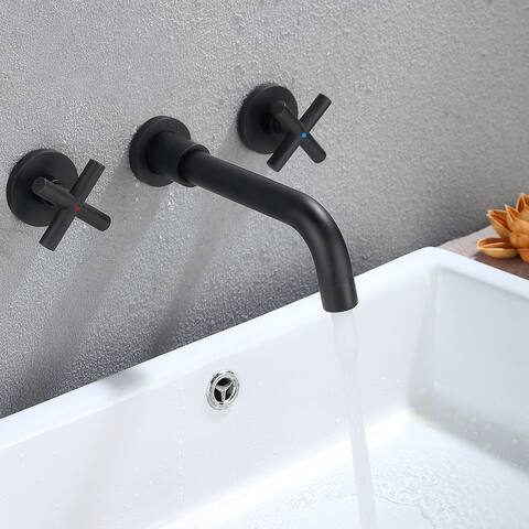 Matte Black Bathroom Wall Mount Sink Faucet with Two Handle