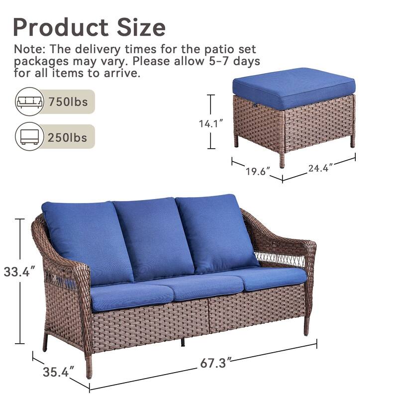 Pocassy Rocker Chair, Sofa, Ottoman Patio Funiture Set