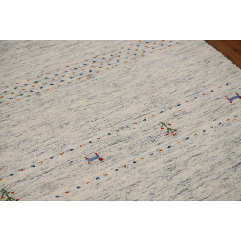 Tribal Ivory Gabbeh Oriental Area Rug Hand-Knotted Wool Carpet - 4'0" x 5'10"