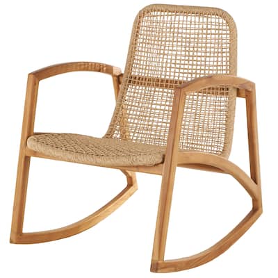 Plastic Rattan Handmade Woven Rectangular Accent Chair with Teak Frame - Light Brown - Roche River Decor - 24"W x 24"L x 34"H