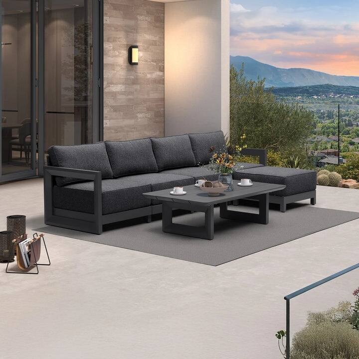 PURPLE LEAF Caesar Grey Sofas Sectionals 4-18 Piece with 9.6" Thick Cushion for Yard Porch Deck Outdoor Patio Conversation Sets - 4 Seats+1 Ottoman+1 Table - L-shaped