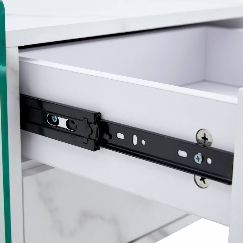 Double-Drawer Bedside Table With Tempered Glass Legs