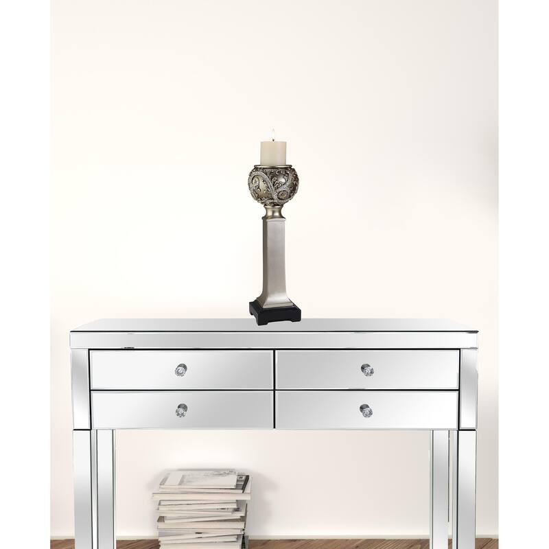 HomeRoots Set Of Two Silver Ball Tabletop Pillar Candle Holders - 8
