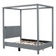 preview thumbnail 17 of 39, Canvas-upholstered Canopy Bed - Platform Wingback Bed Frame with USB, Type-C Ports Headboard, 4 Canopy Columns, 2 Sides Pocket