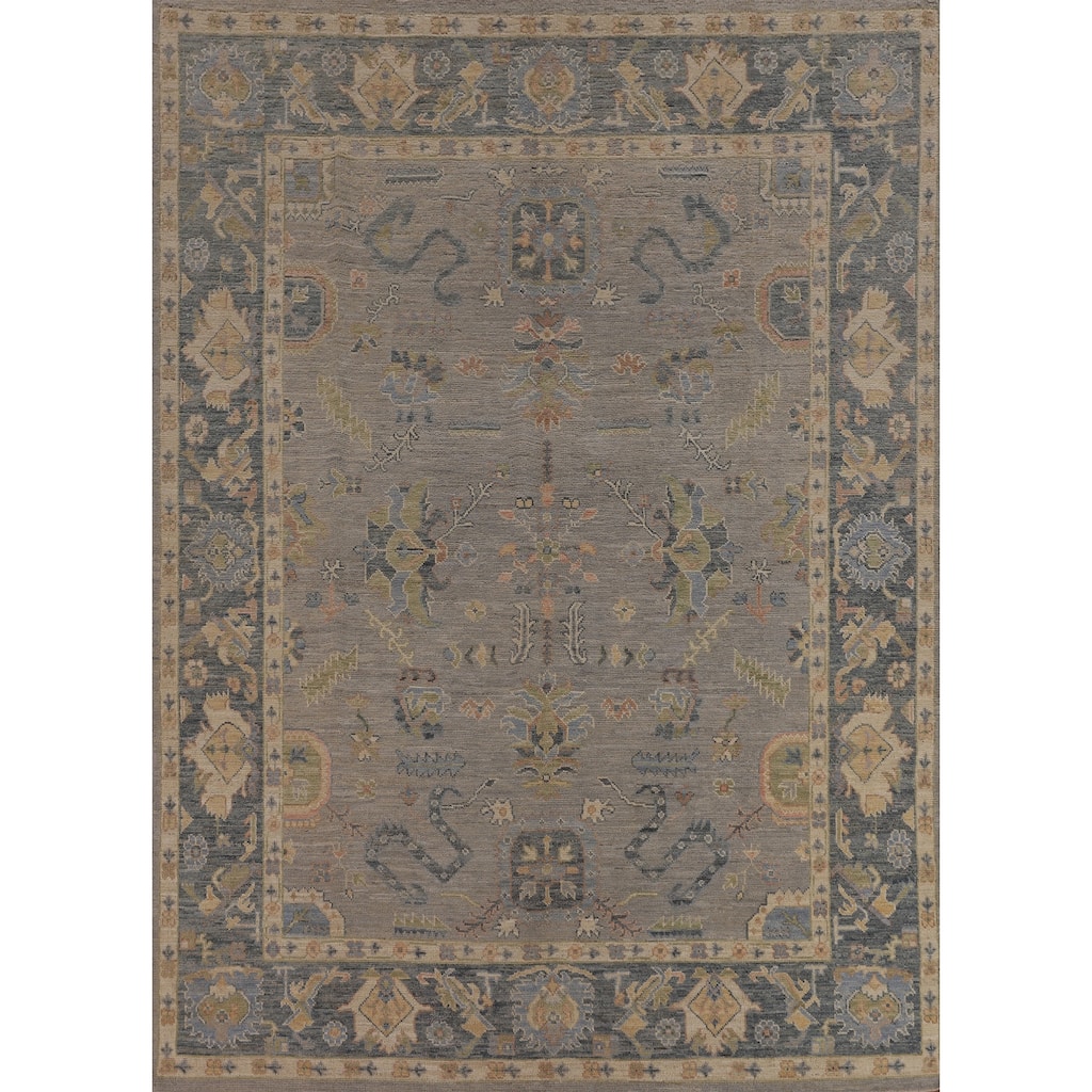 Oushak Turkish Area Rug Handmade Vegetable Dye Grey Wool Carpet - 8'0"x 10'1"