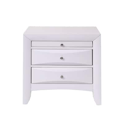 Wooden Nightstand with 2 Drawers and 1 Tray, White