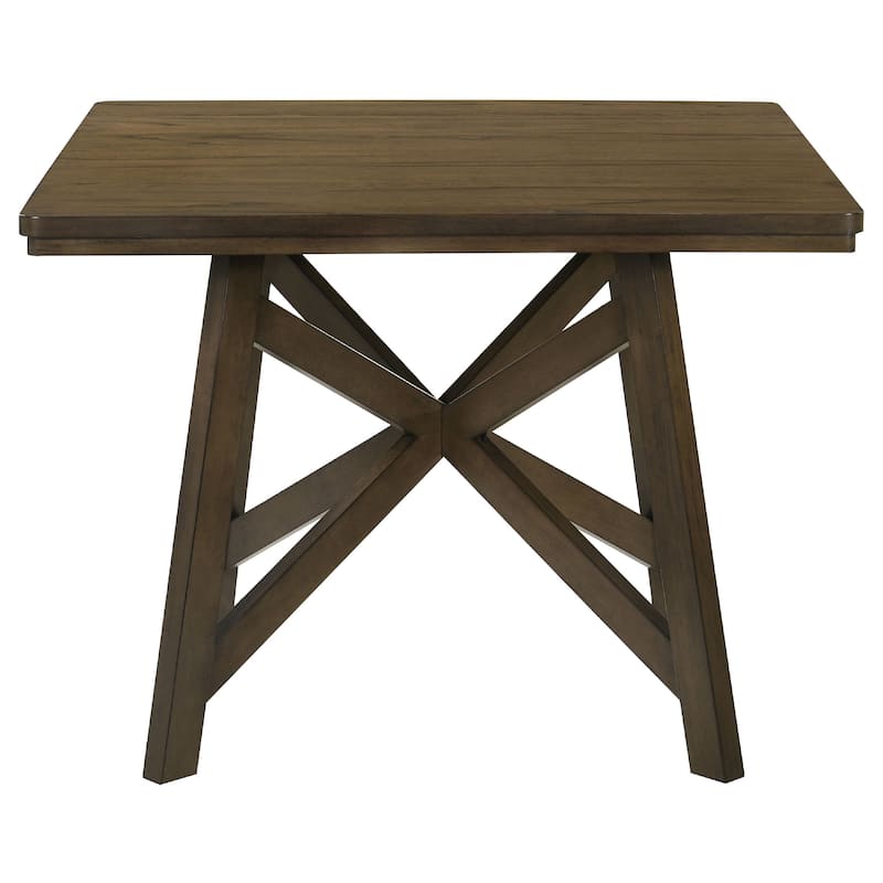Kana 5pc Counter Height Table Set, Brown Wood, 4 Gray Fabric Chairs