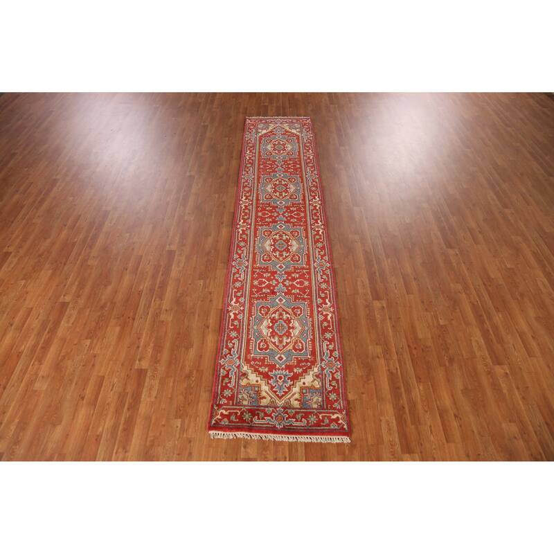 Traditional Heriz Serapi Style Runner Rug Hand-Knotted Wool Carpet - 2'6" x 11'5"