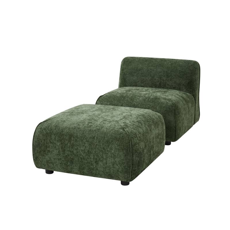 Christopher Knight Home - Marcella Modern 2-Piece Set Plush Upholstered Curved Padded Back Accent Chair and Footrest Ottoman