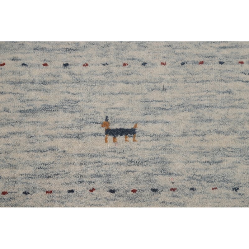 Tribal Beige Gabbeh Area Rug Hand-Knotted Wool Carpet - 9'0"x 11'7"
