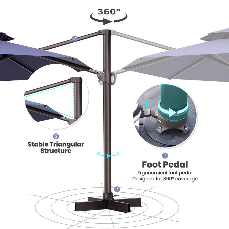 10 FT x 13 FT Outdoor Luxury Solar LED Patio Cantilever Umbrella With Base