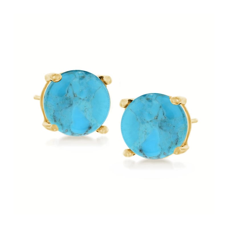 18K Yellow Over Sterling Silver 8mm Round Genuine Gemstone Stud Earrings