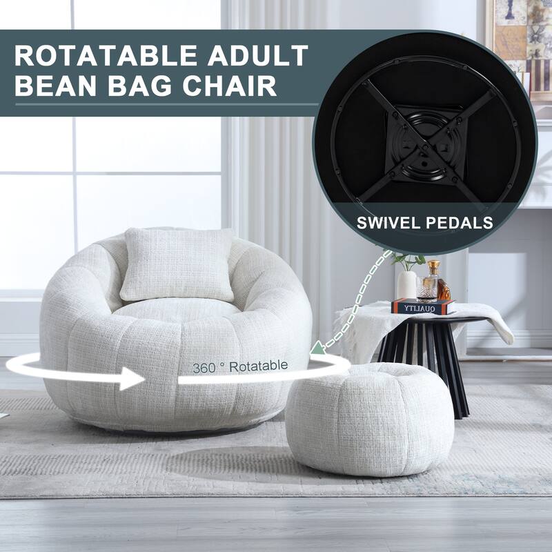 HOMEFUN Comfortable Beanbag sofa, with memory foam filler, can rotate super large round sofa