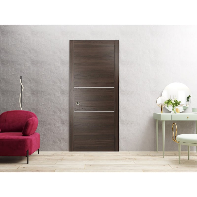French Pocket Door 18x80 with Planum 0110 Chocolate Ash Kit Trims Rail