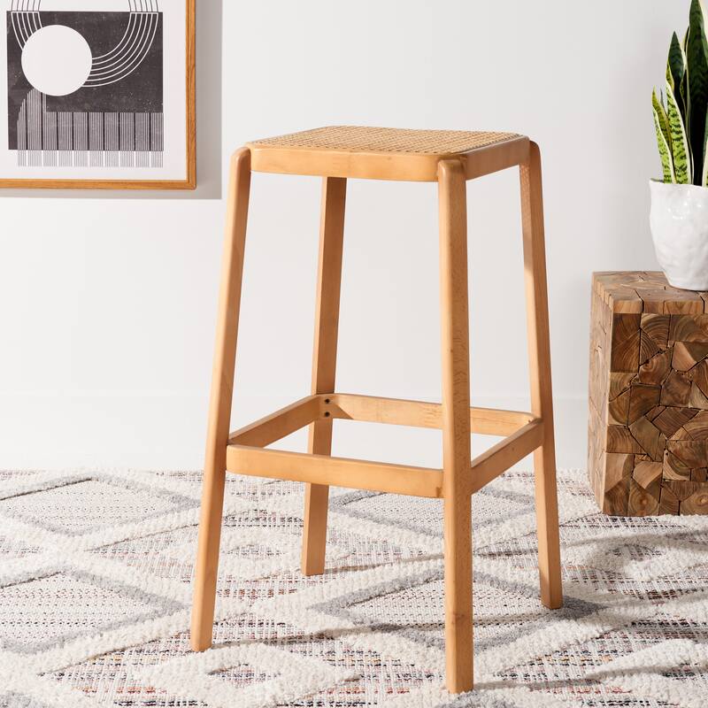 SAFAVIEH Fleta Backless Cane Bar Stool - 18" W x 18" D x 30" H - 18Wx18Dx30H