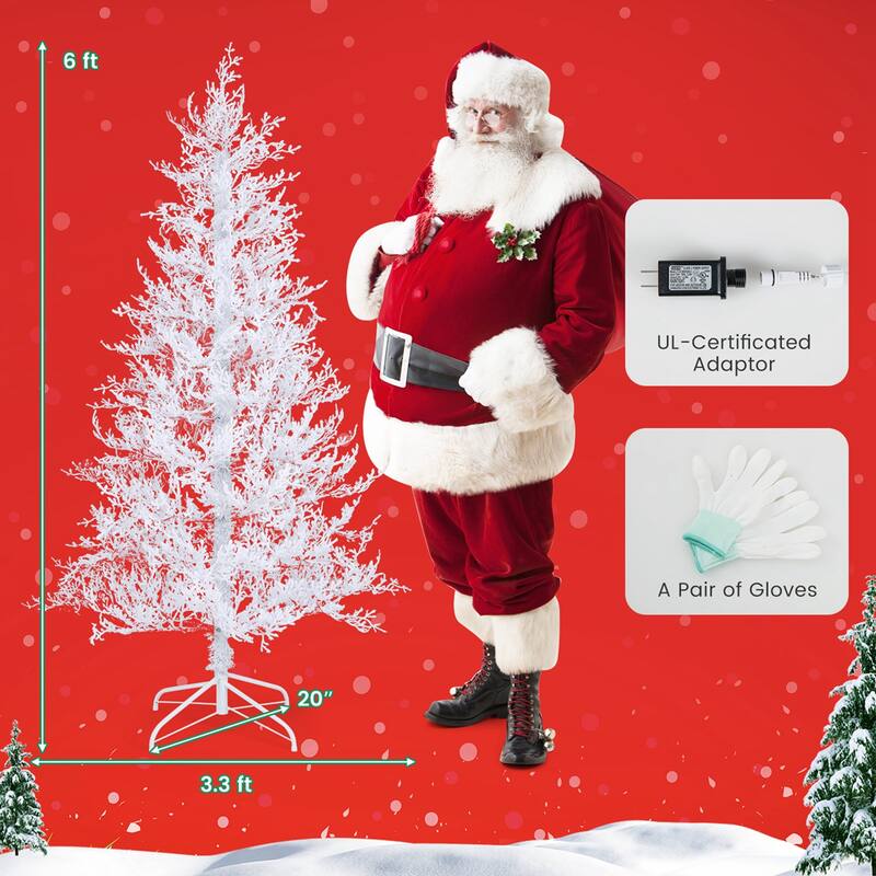 6 FT Pre-Lit Christmas Tree Snow Flocked Hinged 11 Lighting Modes