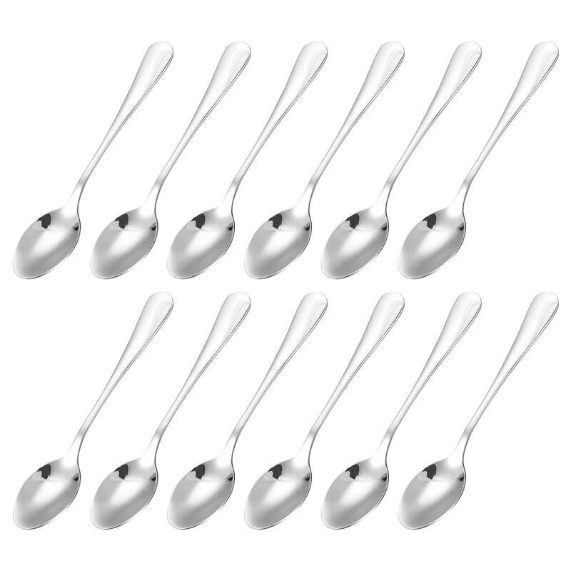 12Pcs 5" Stainless Steel Soup Spoon Tea Spoons Squared Edge Dinner Spoons Silver