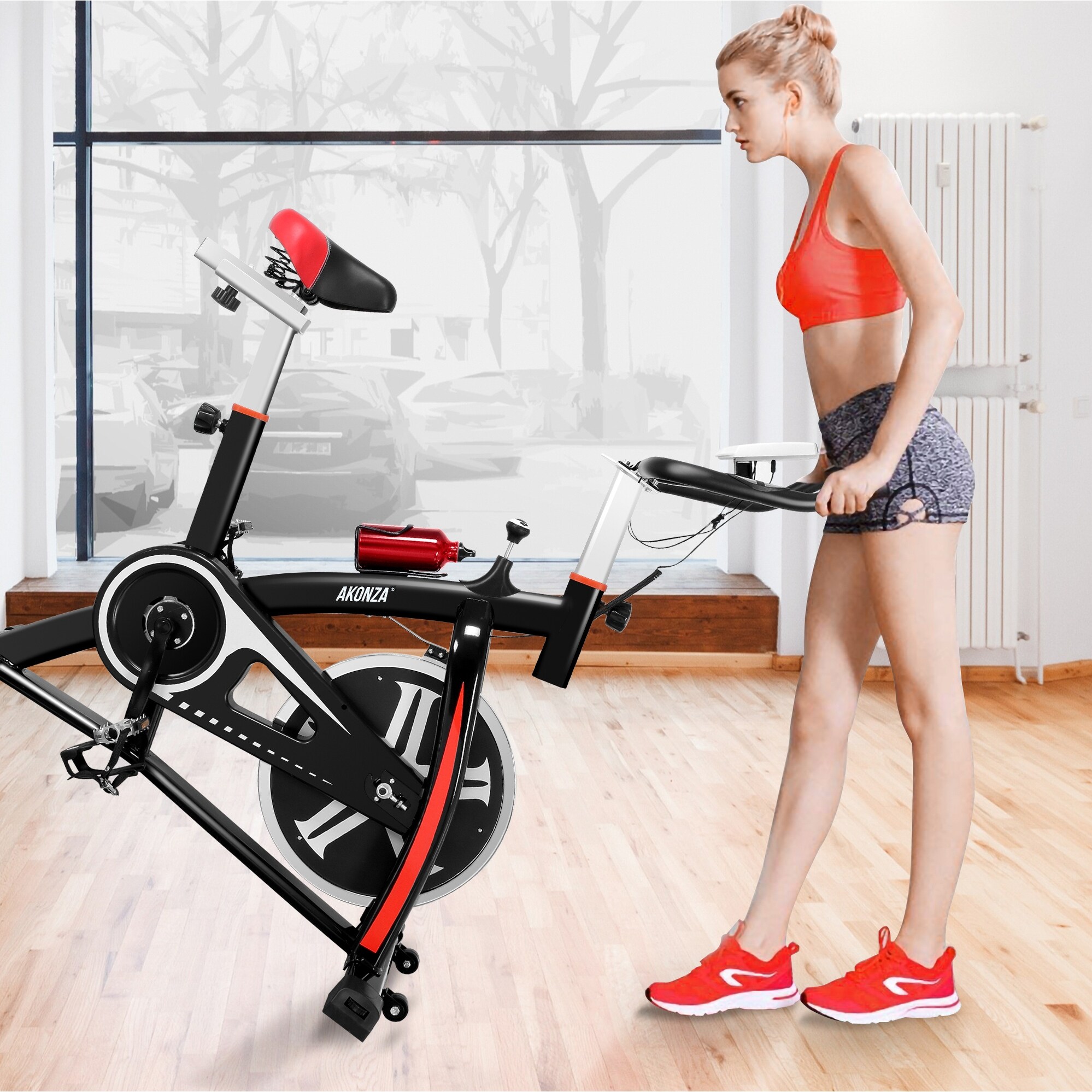 Akonza Fitness Stationary 40lbs Flywheel Indoor Cycle Trainer Bicycle Exercise Cycling Health Workout Black Bed Bath Beyond 17309218
