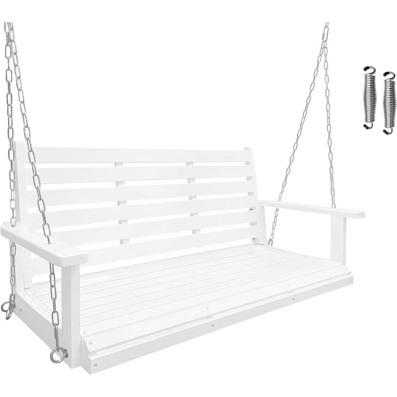 Wooden Porch Swing with Hanging Chains and 7mm Springs Heavy Duty 800 LBS for Outdoor Patio Garden Yard