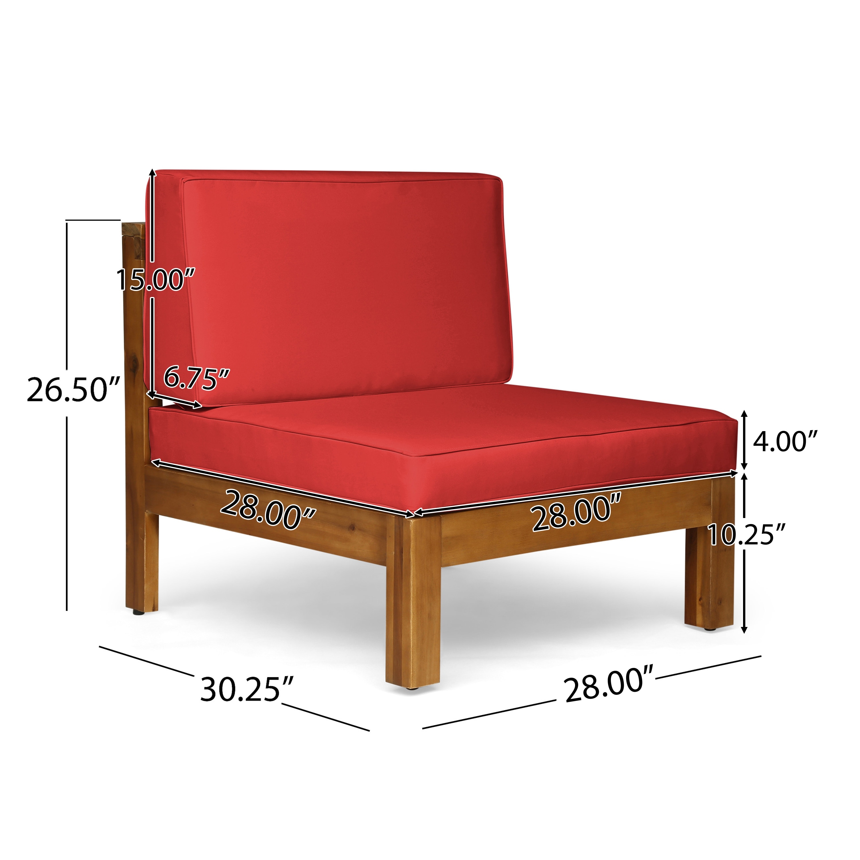 Oana Acacia Wood 3 seat Sectional Sofa with Cushions by
