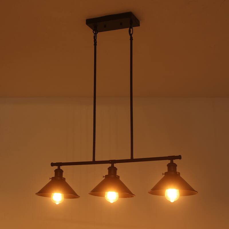 Starsky 3-Ligh Mid-Century Modern Cone Linear Kitchen Island Chandelier