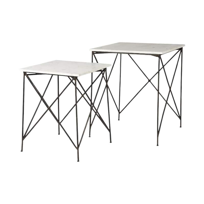 Pack of 2 24 Inch Bronze Metal and White Marble Square End Table - 20" x 20" x 23.75" - White-Bronze