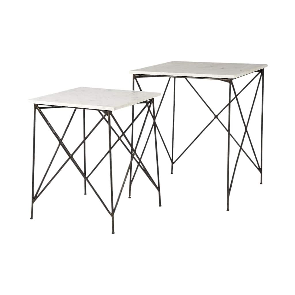 Pack of 2 24 Inch Bronze Metal and White Marble Square End Table - 20" x 20" x 23.75"