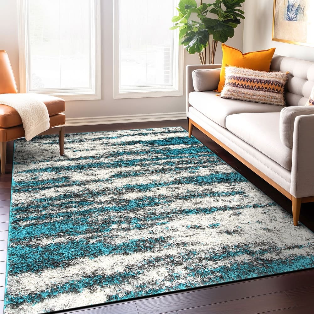 World Rug Gallery Modern Abstract Design Plush Shag Area Rug
