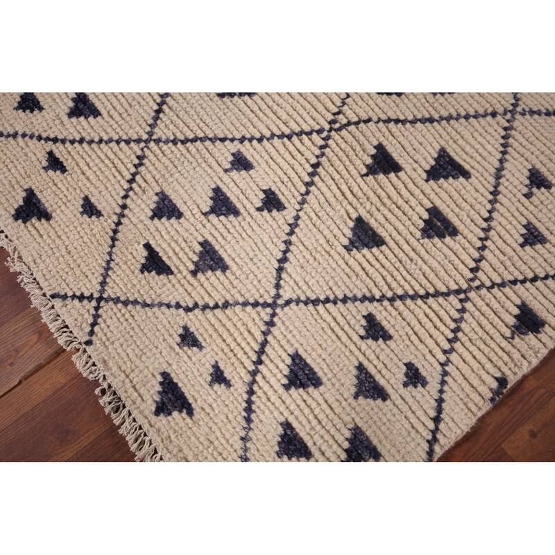 Modern Geometric Moroccan Oriental Accent Rug Hand-Knotted Wool Carpet - 2'10"x 5'3"