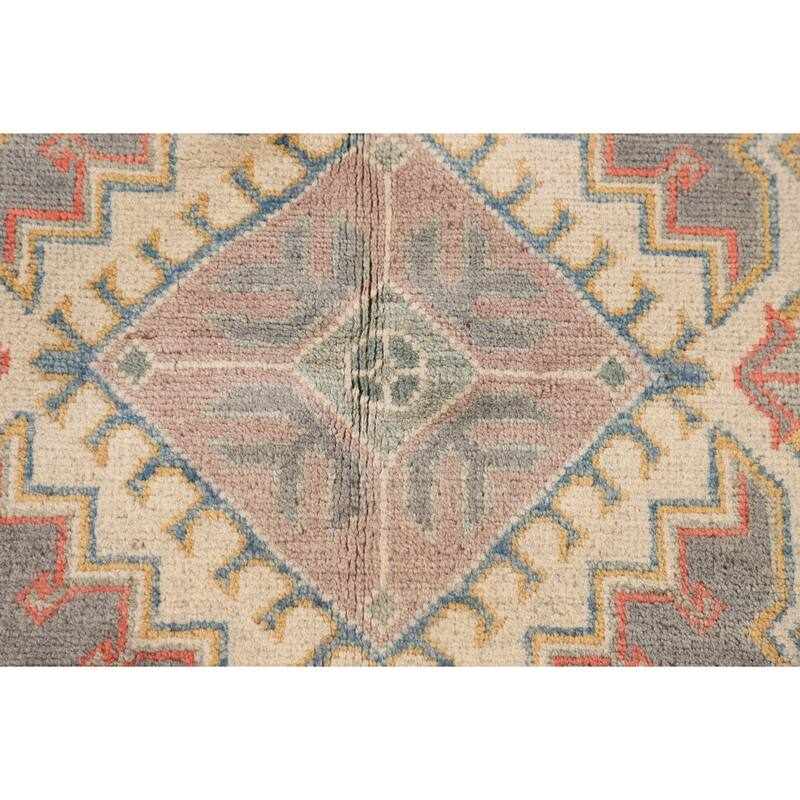 Gray Kazak Oriental Area Rug Hand-Knotted Traditional Wool Carpet - 4'1" x 6'0"