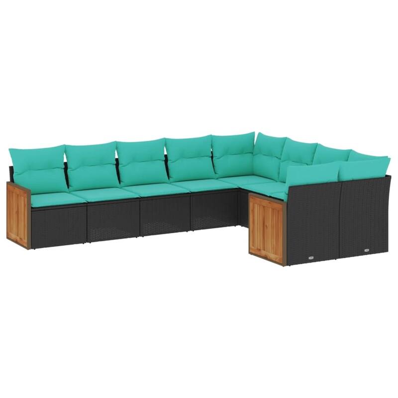 vidaXL 9 Piece Patio Sofa Set with Cushions Black Poly Rattan