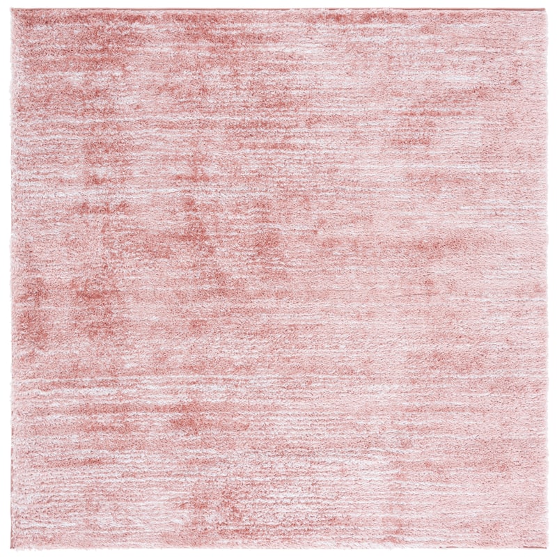 SAFAVIEH Tahoe Shag Yaprak Abstract 1.2-inch Thick Rug - 6'7" Square - Pink/Ivory - Square
