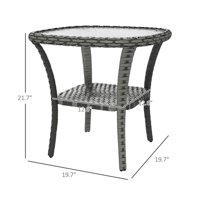 Rattan Coffee Table with Storage Shelf with Glass Top