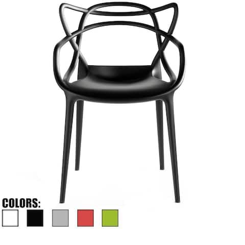 Modern Plastic Patio Indoor or Outdoor Dining Stackable Chair UV Protected With Arms Open Back