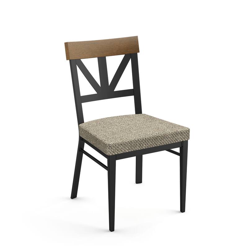 Amisco Clark Dining Chair with Solid Wood Accent and Metal Legs - Beige-Brown Tweed / Light Brown Wood / Black Metal
