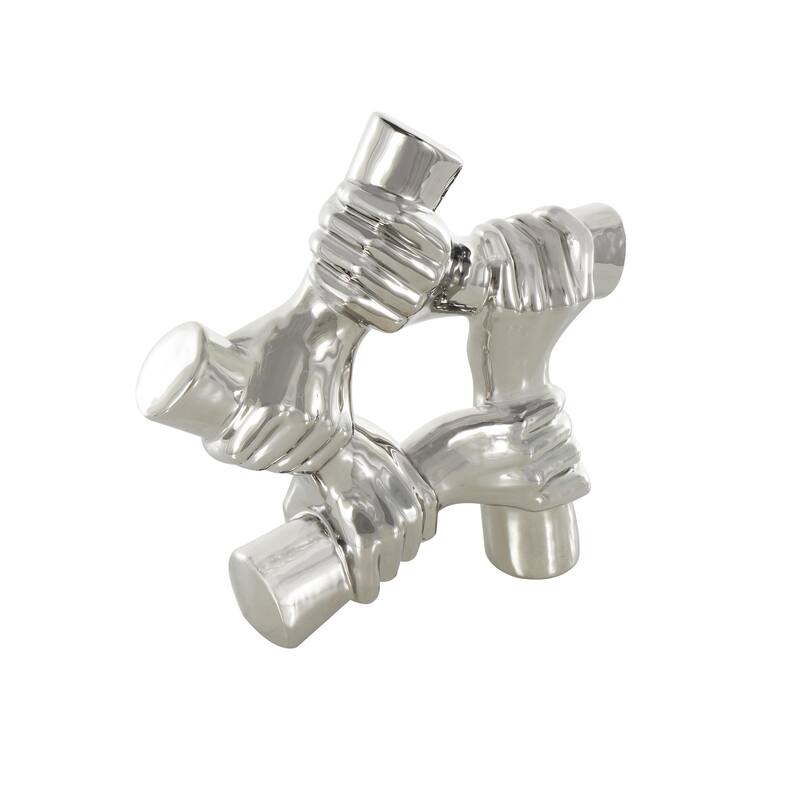 Silver Ceramic Gripping Hands Decorative Sculpture
