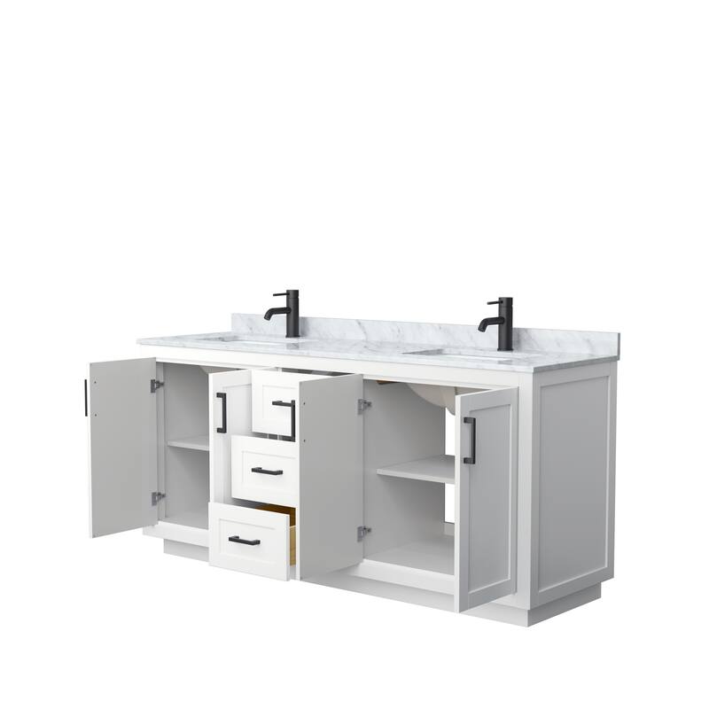 Miranda Double Vanity Set, White Carrara Marble Top, No Mirror
