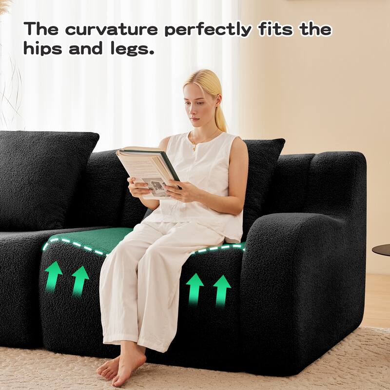Anmytek Plush Cozy Teddy Fabric Boneless Sofa Anti-Slip Streamlined Design No-Assembly