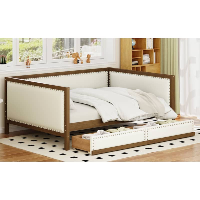 Upholstered Daybed with Trundle and Nailhead Decoration