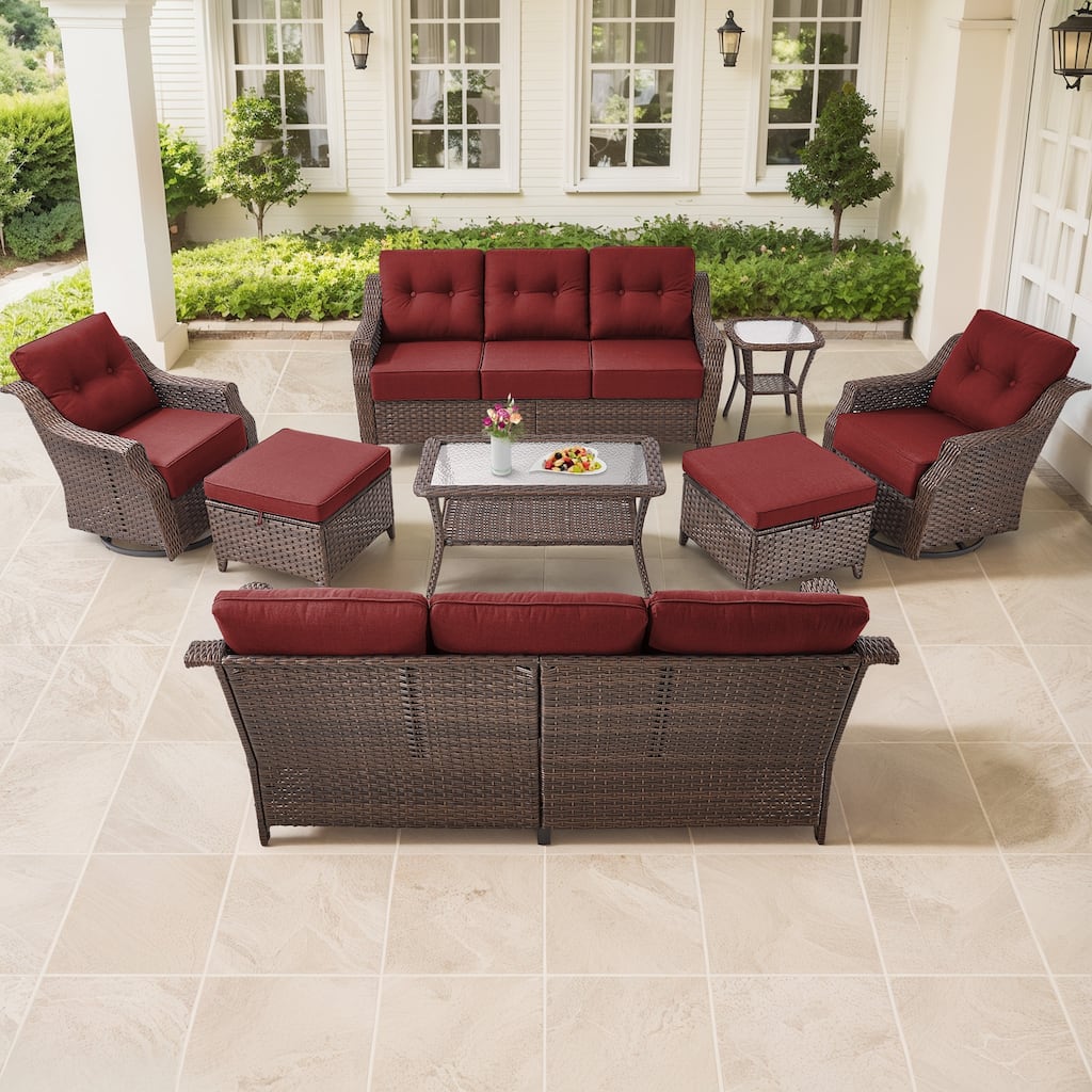 Gymojoy 9-Piece Wicker Patio Furniture Set, 6-inch Thick Cushioned & UV-Resistant, Outdoor Sofa & Chiar Set for Garden