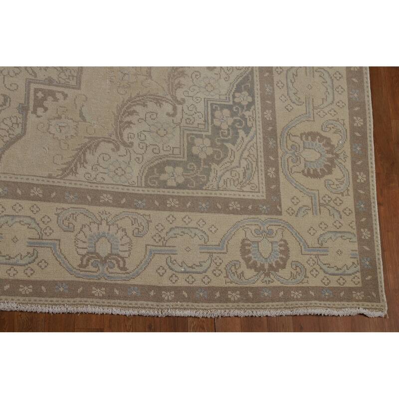 Floral Beige Tabriz Persian Area Rug Hand-Knotted Wool Carpet - 9'6"x 12'10"
