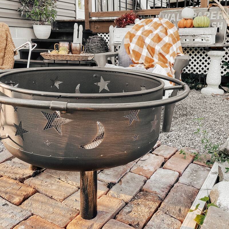 30" 2-In-1 Moon & Star Pattern Patio Fire Pit with Grilling Grid
