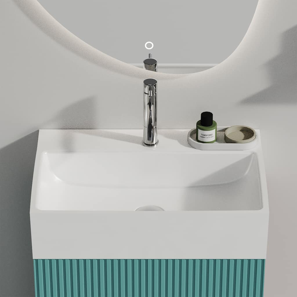 GDFStudio - Modern Sleek Integrated Rectangular Ceramic Basin with Glossy Finish, Faucet Hole & Overflow, Drain Not Included