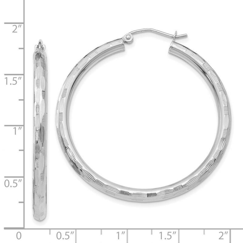 Curata 14k White Gold Textured Checkerboard 40x3mm Hoop Earrings