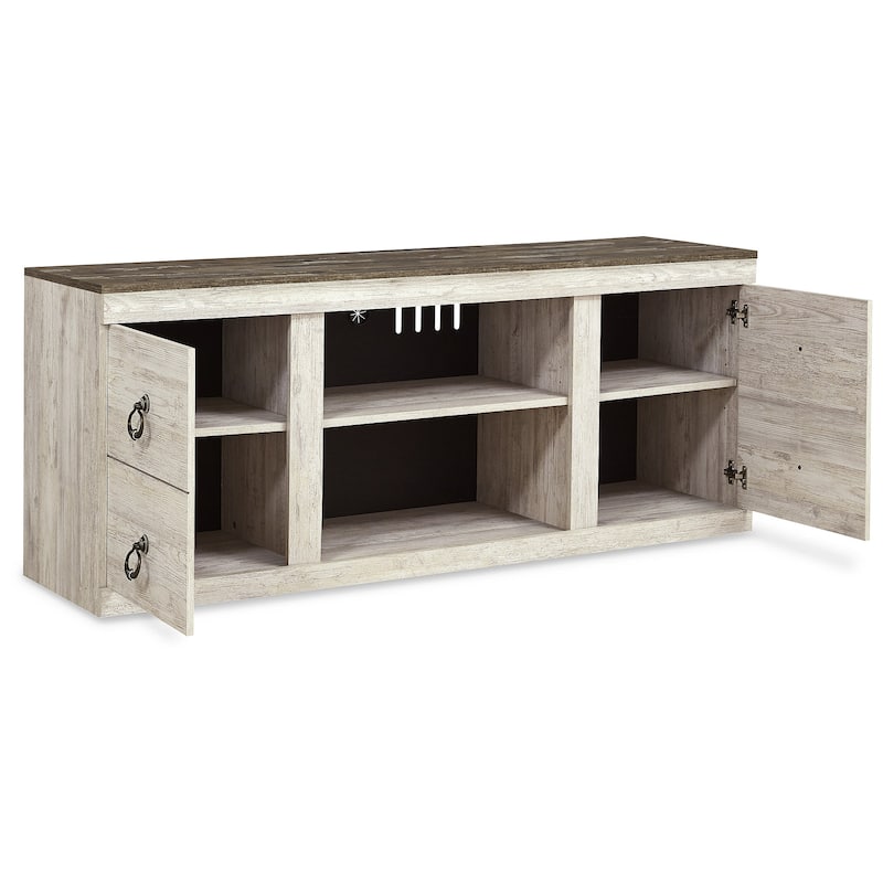 Signature Design by Ashley Willowton Whitewash 60" TV Stand for TVs up to 69" with Electric Fireplace - 60"W x 15"D x 24.5"H